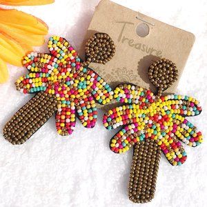 Earrings Boho Seed Bead Multi Palm Tree Post Drop